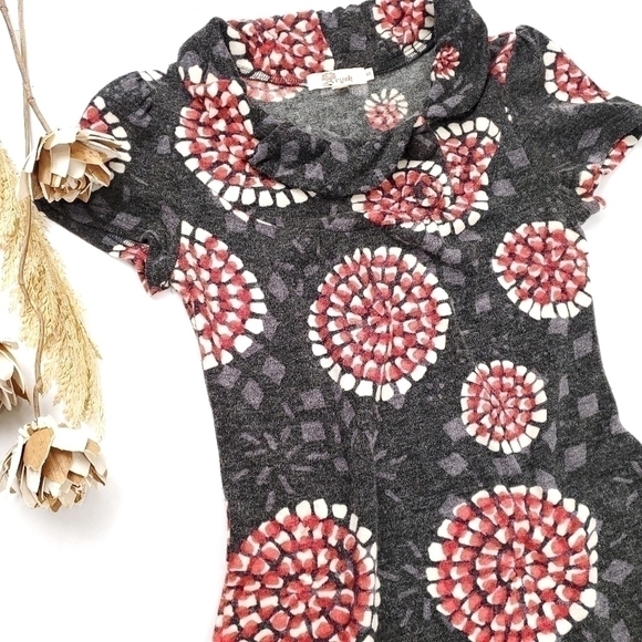 Anthro Aryeh Charcoal Red Poppy Boho Sweater Dress Sz S - Picture 9 of 12